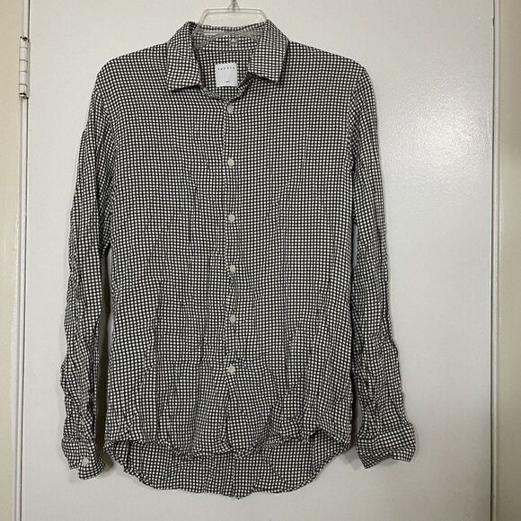 SANDRO Paris black white gingham plaid button down collared shirt medium - Picture 1 of 7
